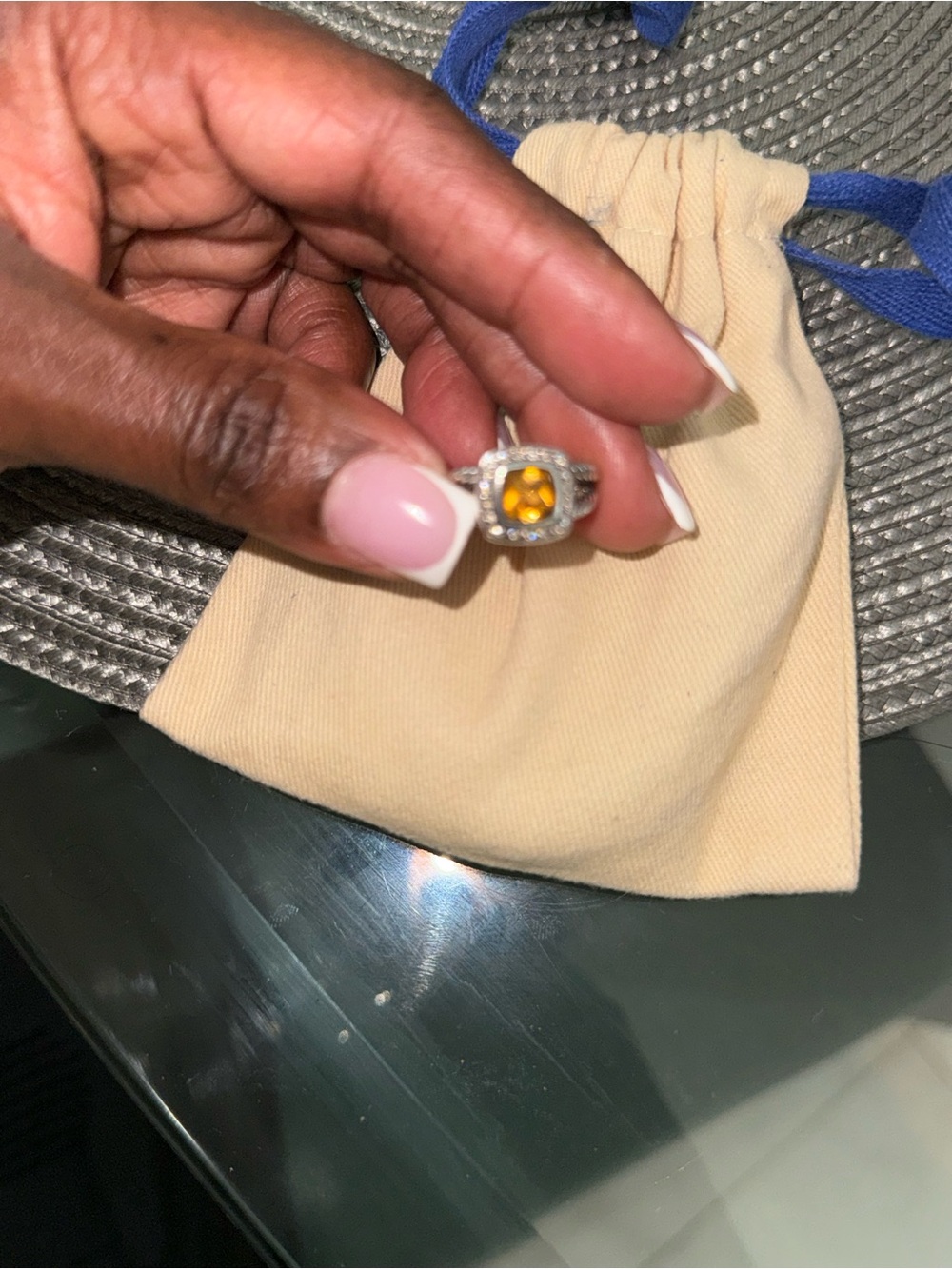 David Yurman Petite Albion Ring with Pave Diamonds with Golden Citrine center